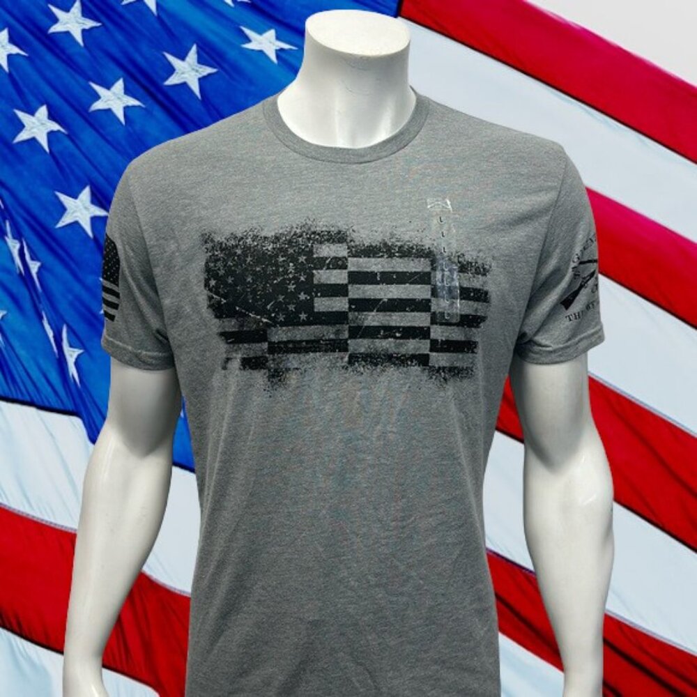 Grunt Style Gray Heather-Black US Flag Flying Short Sleeve Men's T-Shirt LG New